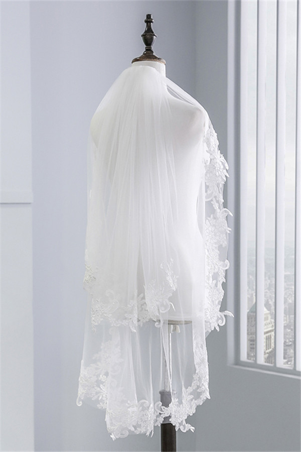 BMbridal Fashion Tulle Lace Lace Applique Edge Wedding Veil-BMbridal