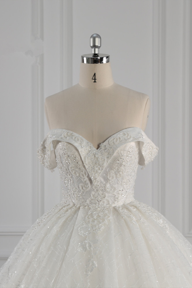 BMbridal Luxury Ball Gown Off-the-Shoulder Tulle Lace Wedding Dress Appliques Sleeveless Bridal Gowns On Sale-BMbridal