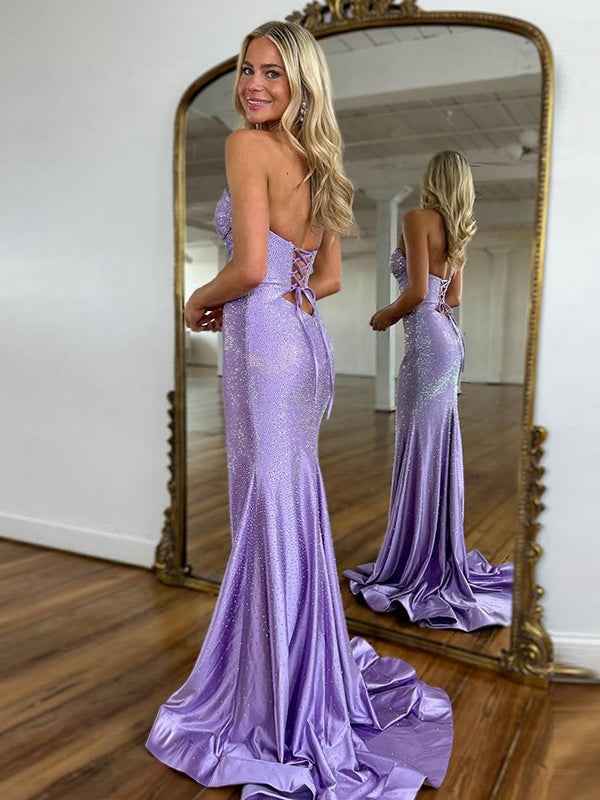 Light Yellow Mermaid Strapless Keyholes Prom Dress with Beads