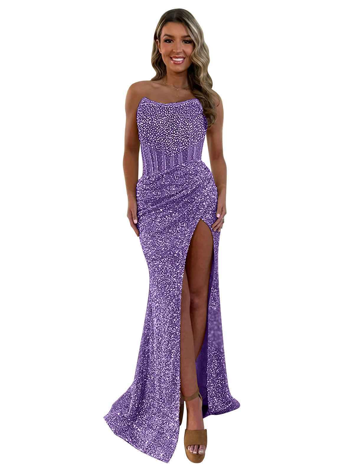 Gorgeous Sparkly Strapless Long Mermaid Prom Dress with Slit