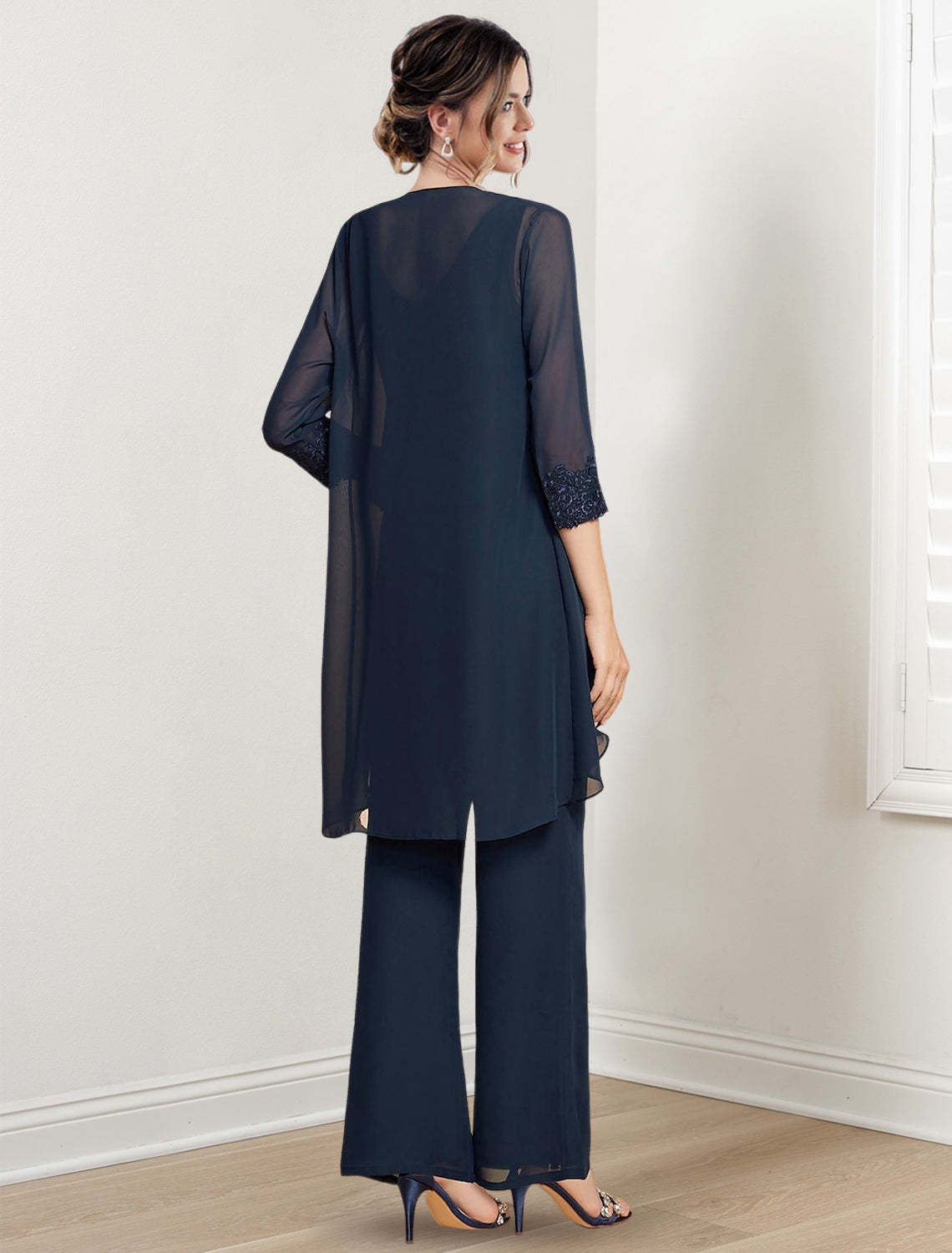 Mother of the Bride Scoop Neck Chiffon Pantsuit with Jacket-BMbridal