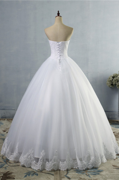BMbridal Affordable Strapless Sweetheart Tulle Wedding Dress Sleeveless Lace Appliques Bridal Gowns On Sale-BMbridal