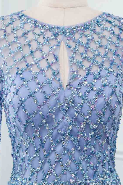 BMbridal Elegant Tulle Jewel Rhinestones Prom Dresses with Long Sleeves