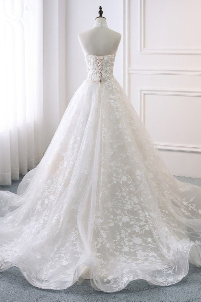 BMbridal Elegant A-Line Halter Tulle White Wedding Dress Sleeveless Appliques Bridal Gowns On Sale-BMbridal