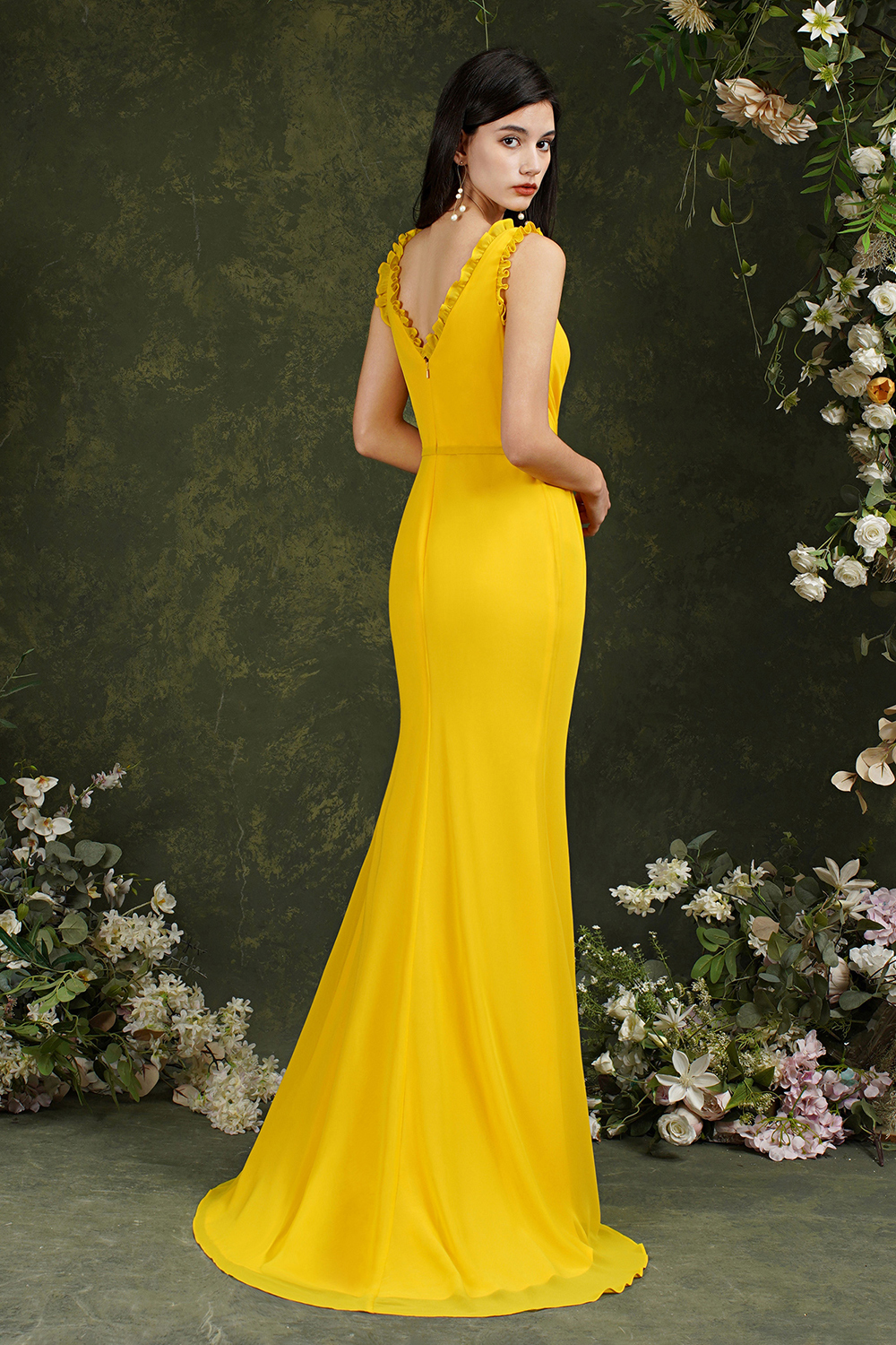 BMbridal V-Neck Bridesmaid Dress Chiffon With Slit-BMbridal