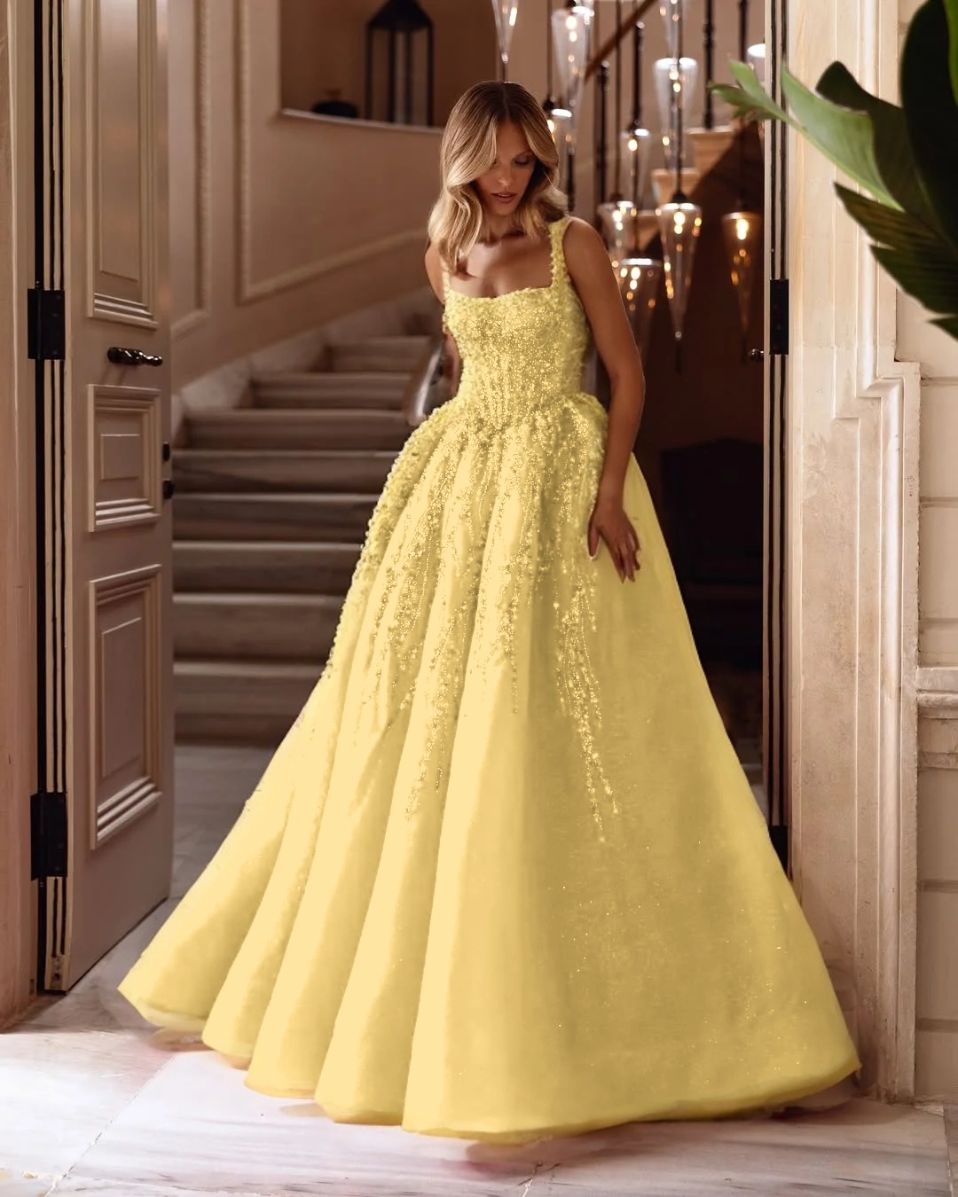 Spaghetti Strap Sleeveless Long A Line Prom Dress With Beading