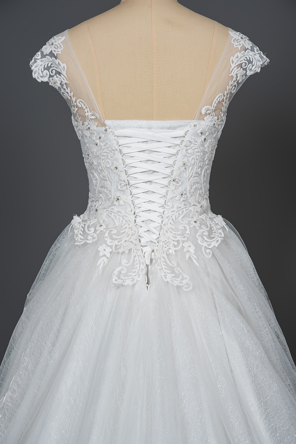 BMbridal Cap Sleeve Lace Wedding Dress Princess Bridal Gown Lace-up-BMbridal