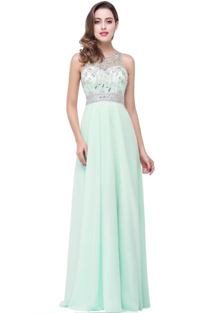 BMbridal A-line Jewel Chiffon Prom Dress with Beading
