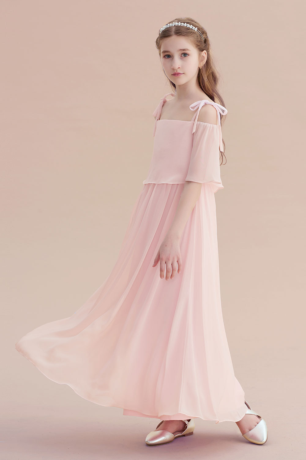 BMbridal A-Line Cold-shoulder Chiffon Flower Girl Dress Online-BMbridal