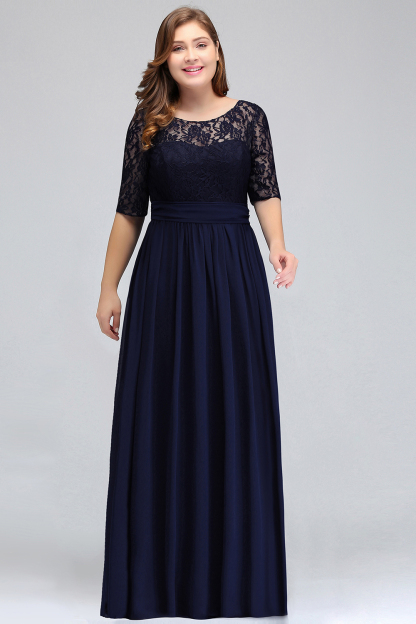 BMbridal Half-Sleeve Lace Long Chiffon Evening Dress