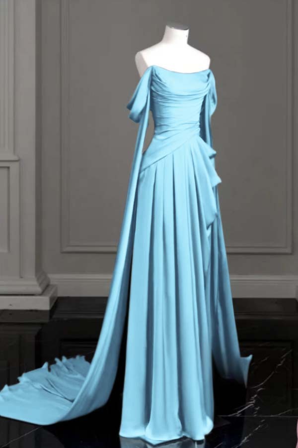Off the Shoulder Strapless Sleeveless Long Prom Dress With Pleated