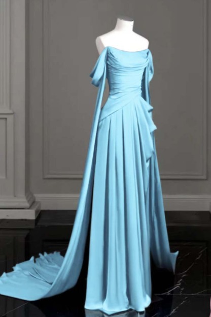 Off the Shoulder Strapless Sleeveless Long Prom Dress With Pleated