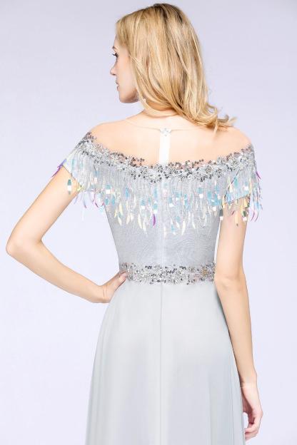 BMbridal A-line Jewel Short Sleeves Sequins Evening Dress with Tassels