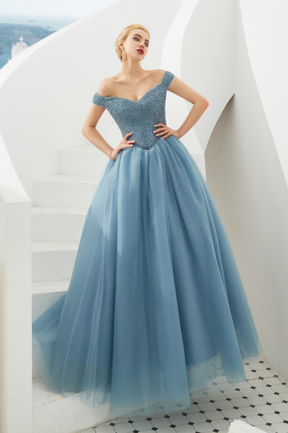 BMbridal Princess Off-the-Shoulder Prom Dress Beadings Sweetheart Ball Gown Evening Gowns