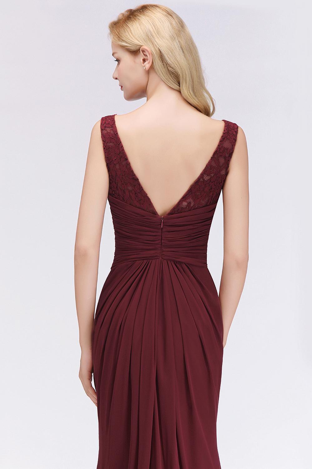 BMbridal Mermaid Burgundy Chiffon Ruffles Evening Dress