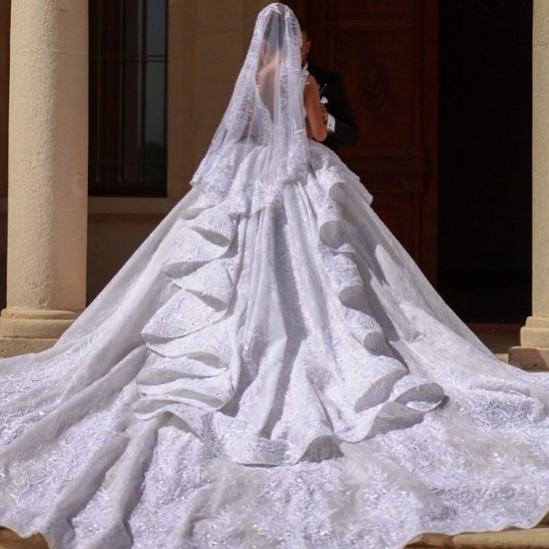 BMbridal Off-the-Shoulder Ball Gown Wedding Derss With Lace Appliques-BMbridal