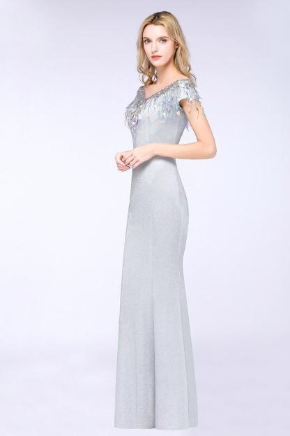 BMbridal Elegant Jewel Short Sleeves Sequins Evening Dress with Tassels