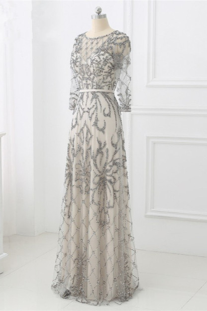 BMbridal Glamorous Red Tulle Jewel Appliques Prom Dresses Long Sleeves with Rhinestones On Sale