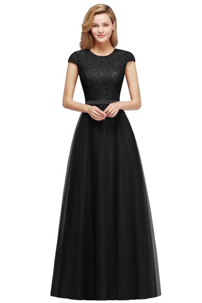 BMbridal A-line Jewel Tulle Lace Bridesmaid Dress