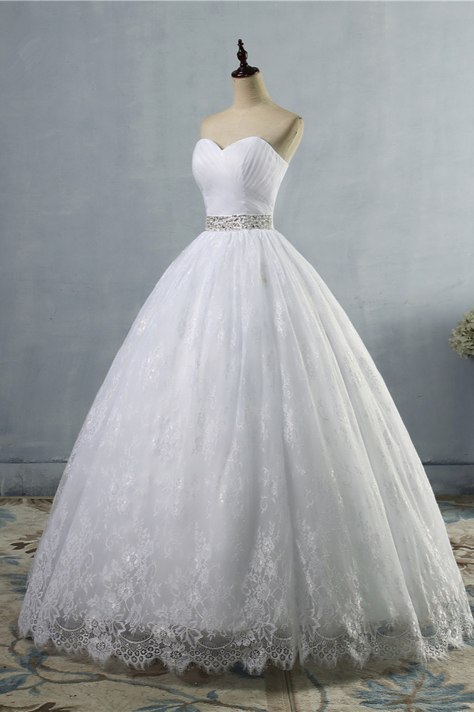 BMbridal Stylish Tulle Appliques Ball Gown Wedding Dresses Sweetheart Sleeveless Bridal Gowns with Beading Sash-BMbridal