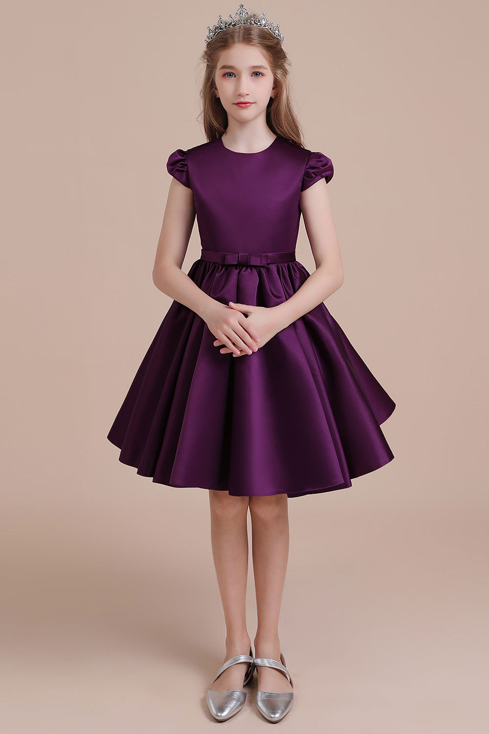 BMbridal A-Line Graceful Cap Sleeve Satin Flower Girl Dress Online-BMbridal