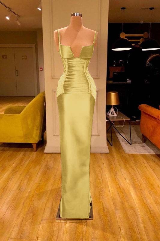 Burgundy V Neck Spaghetti Strap Sleeveless Mermaid Prom Dress With Pleated