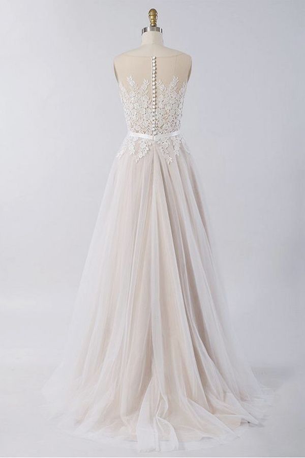 BMbridal Gorgeous Sleeveless Straps Jewel Wedding Dresses A-line Tulle Ruffles Bridal Gowns On Sale