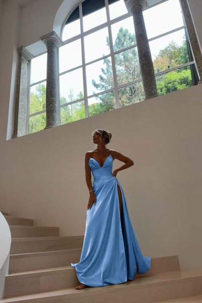 Strapless Sleeveless Long Mermaid Prom Dress With Split Pleated