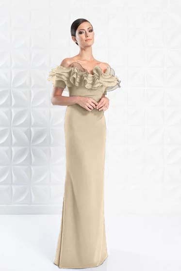 Off the Shoulder Sleeveless Long Mermaid Prom Dress With Ruffles