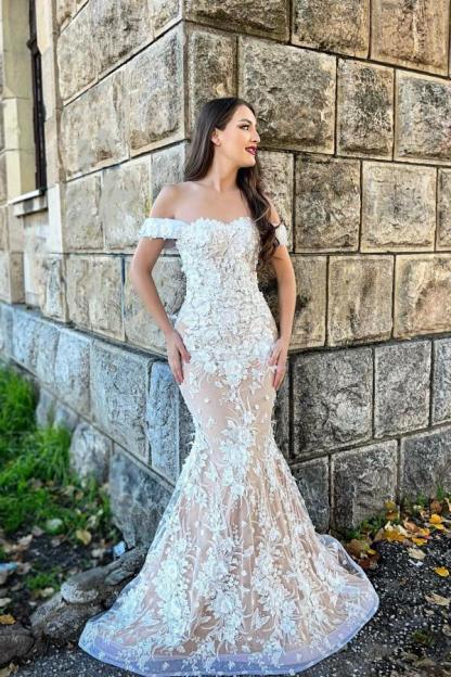 Glamorous Mermaid Sweetheart Off-The-Shoulder Lace Wedding Dresses with Appliques