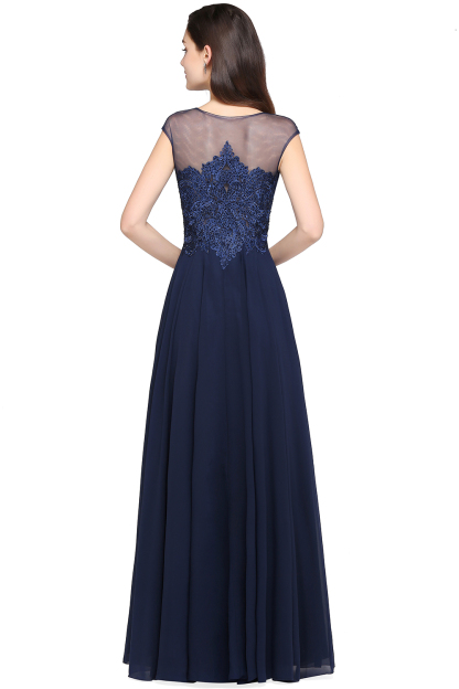 BMbridal Cap Sleeve Lace Appliques Long Chiffon Evening Dress