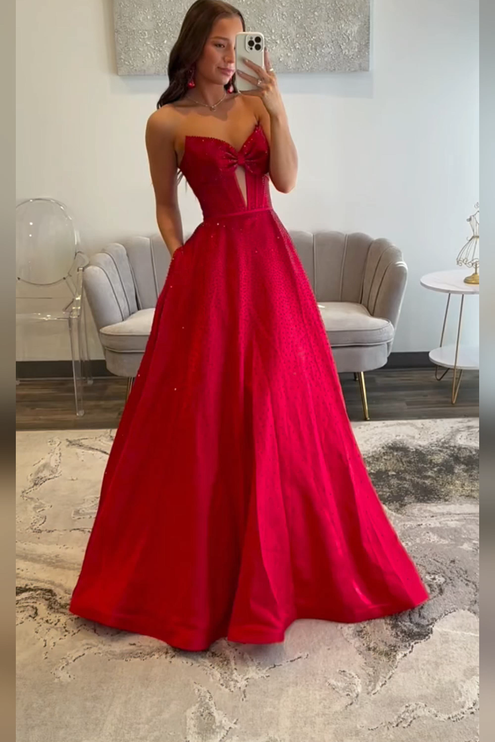 Sparkly White Sweetheart Beaded Princess Long Corset Prom Dress with Bow