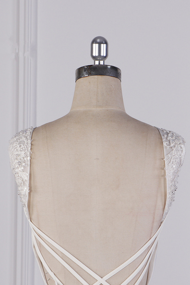 BMbridal Gorgeous Jewel Mermaid Satin Wedding Dress Sleeveless Ruffles Appliques Beadings Bridal Gowns Online-BMbridal