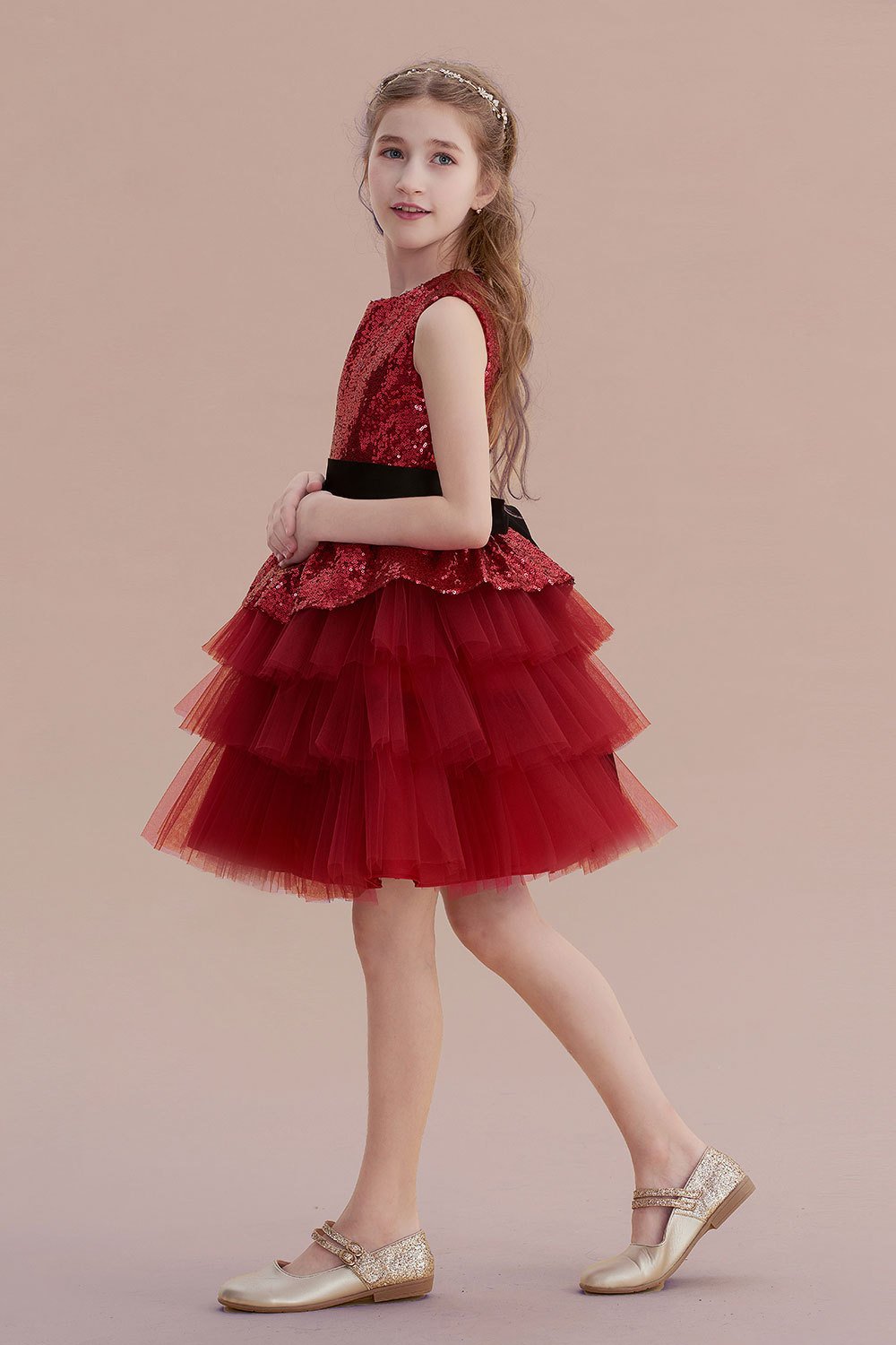 BMbridal A-Line Tulle Sequins Knee Length Flower Girl Dress Online-BMbridal