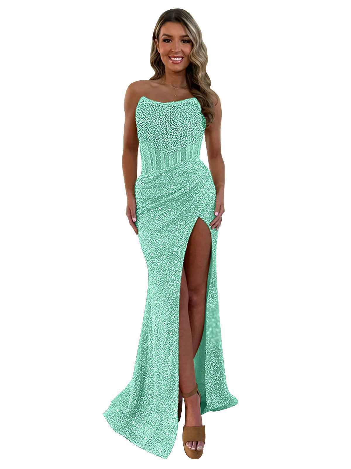 Gorgeous Sparkly Strapless Long Mermaid Prom Dress with Slit