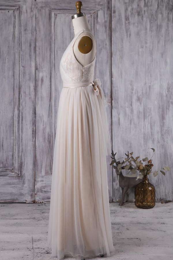 BMbridal Chic Tulle Lace Wedding Dress Ruffle V-neck Sleeveless Bridal Gowns On Sale-BMbridal