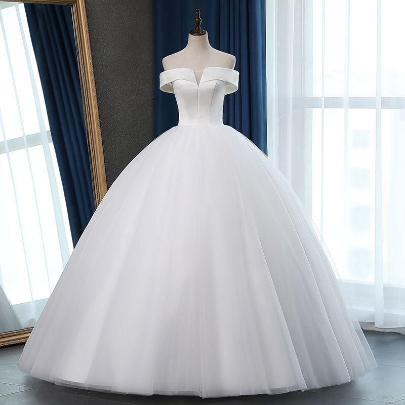 BMbridal Glamorous Off-the-shoulder A-line Tulle Wedding Dresses White Ruffles Bridal Gowns On Sale