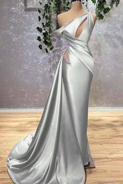 Lilac Off the Shoulder Sleeveless Mermaid Prom Dress With Beading