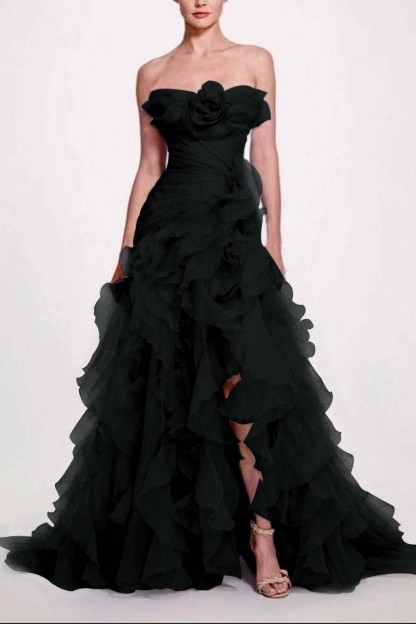 Strapless Sleeveless Long High Split Prom Dress With Pleated