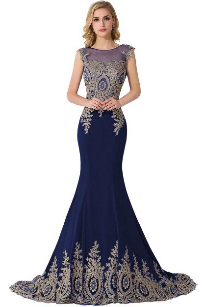 BMbridal Mermaid Court Train Chiffon Evening Dress with Appliques