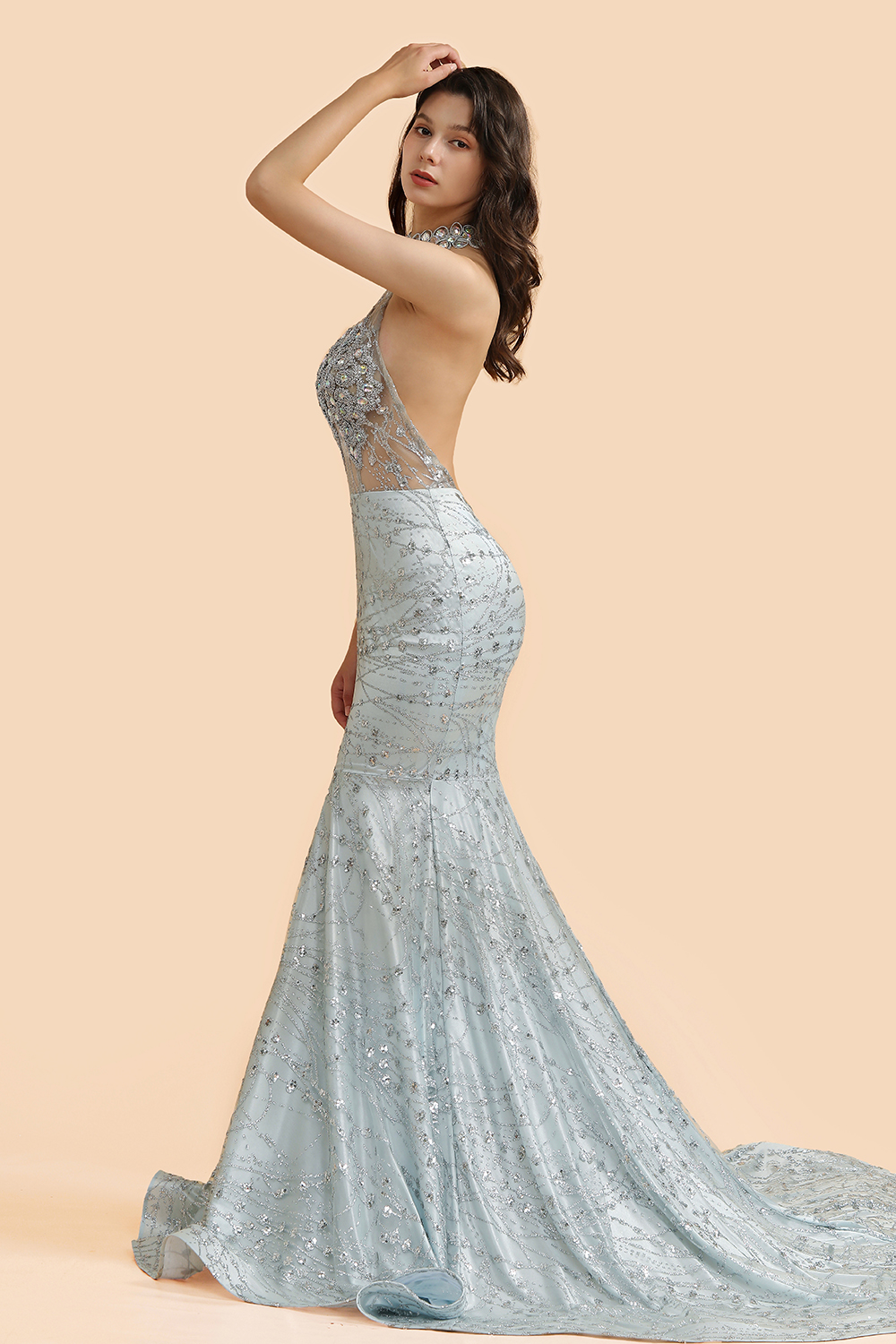 BMbridal Luxurious Halter Rhinestones Prom Dress Mermaid Long Online