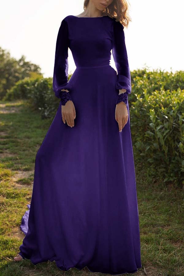 Tulle Bateau Long Sleeves Boho Wedding Dress A-Line Open Back