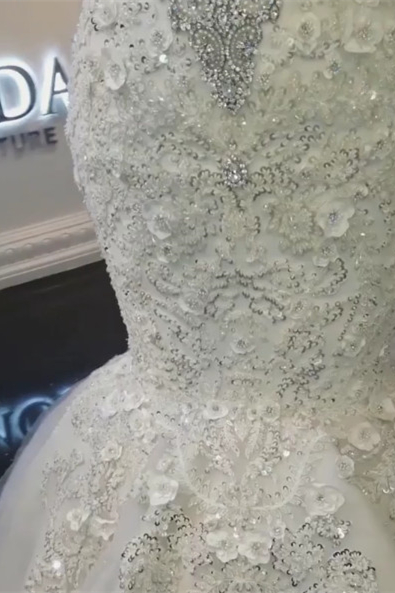 High Collar Off-the-Shoulder Beads Mermaid Wedding Dress with Lace Appliques