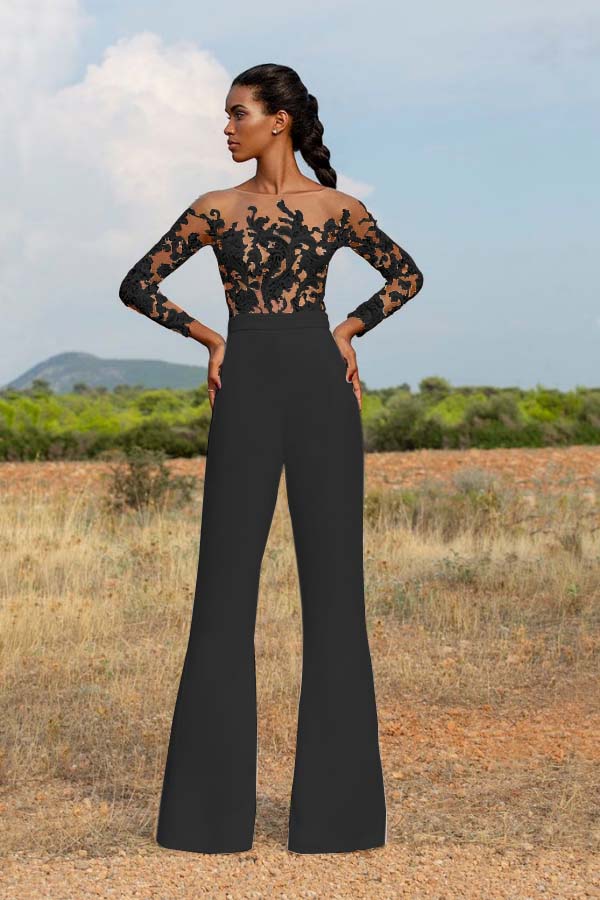 High-Grade White Embroidery Extraordinary Waist Slim Fit Party Jump Suit