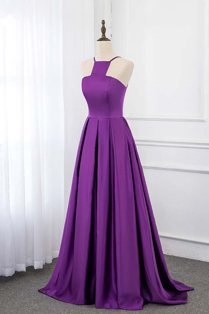 BMbridal Chic Satin Spaghetti Straps Sleeveless Long Prom Dresses with Ruffle Online