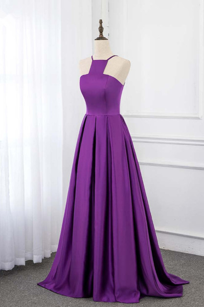 BMbridal Chic Satin Spaghetti Straps Sleeveless Long Prom Dresses with Ruffle Online