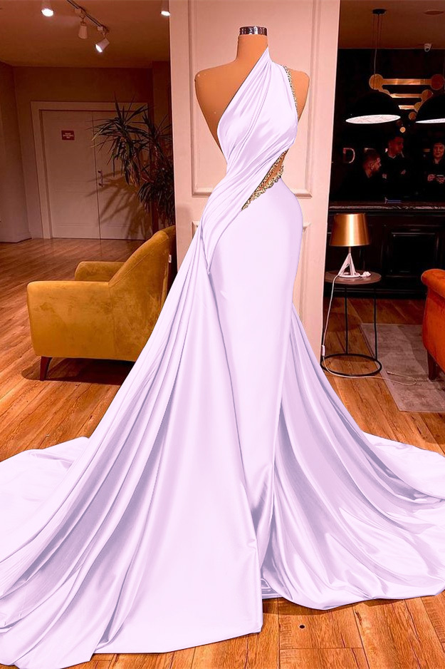 Chic Sleeveless Long Beadings Mermaid Prom Dress One Shoulder With Ruffles