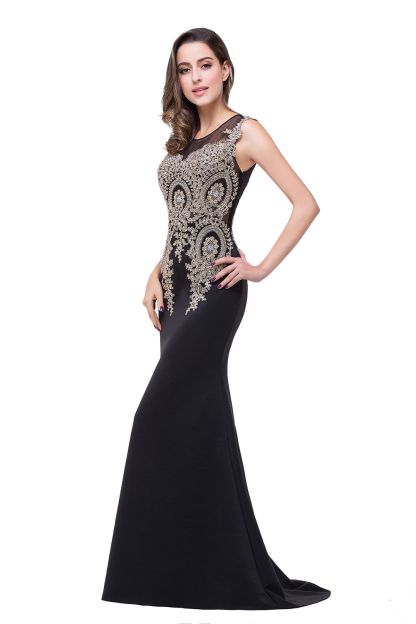 BMbridal Black Mermaid Long Prom Dress With Lace Appliques