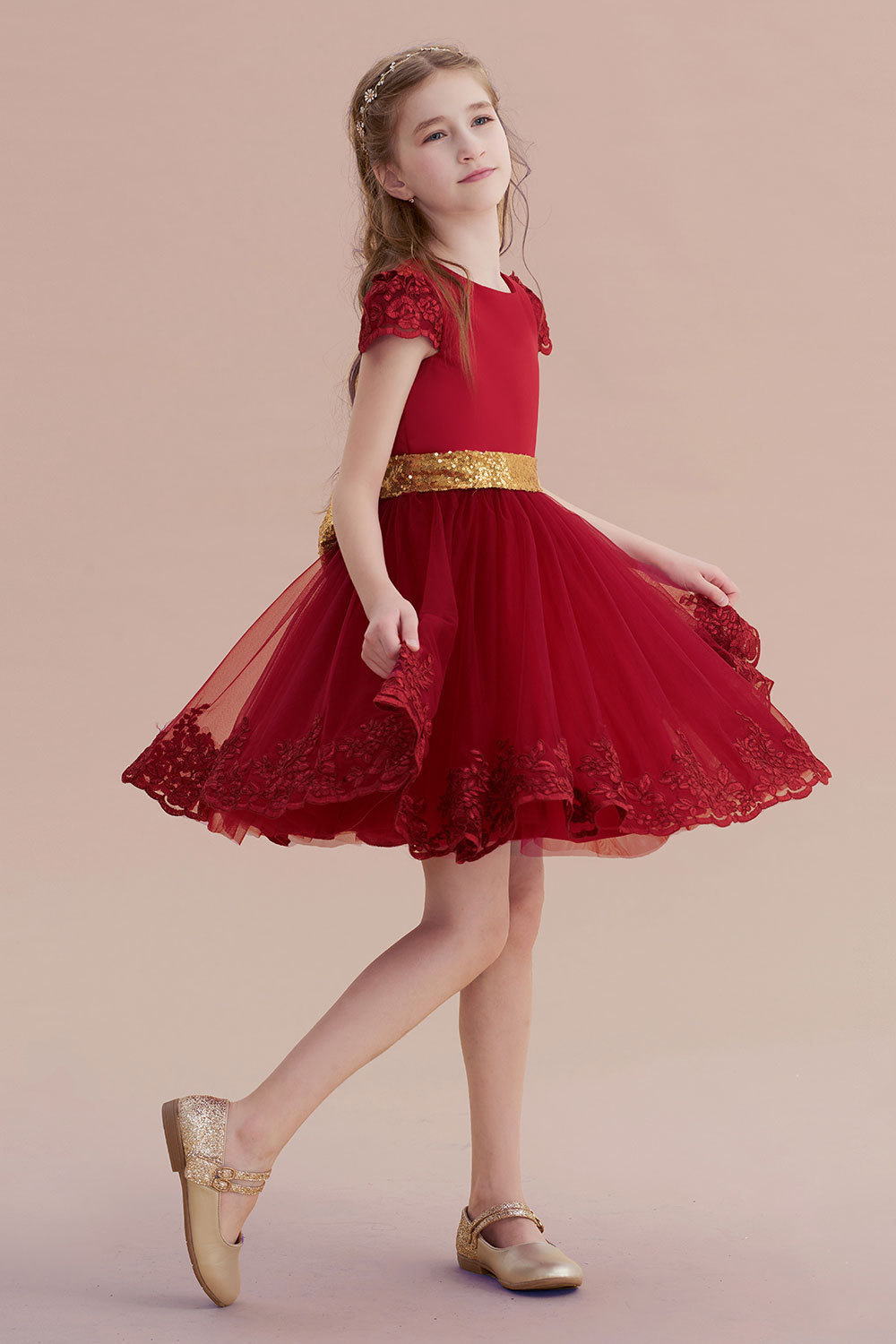 BMbridal A-Line Cap Sleeve Bow Knee Length Flower Girl Dress Online-BMbridal