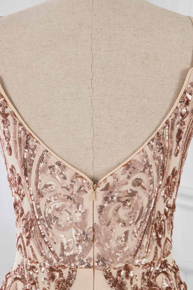 BMbridal Chic Spaghetti Straps V-Neck Sleeveless Prom Dresses with Appliques